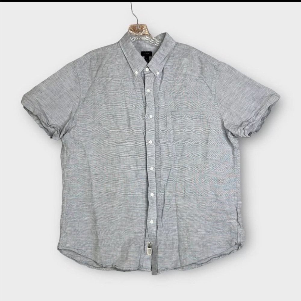 J Crew Baird McNutt Irish Linen Men’s XL Shirt Gray Button Down S/S Comfort Boho